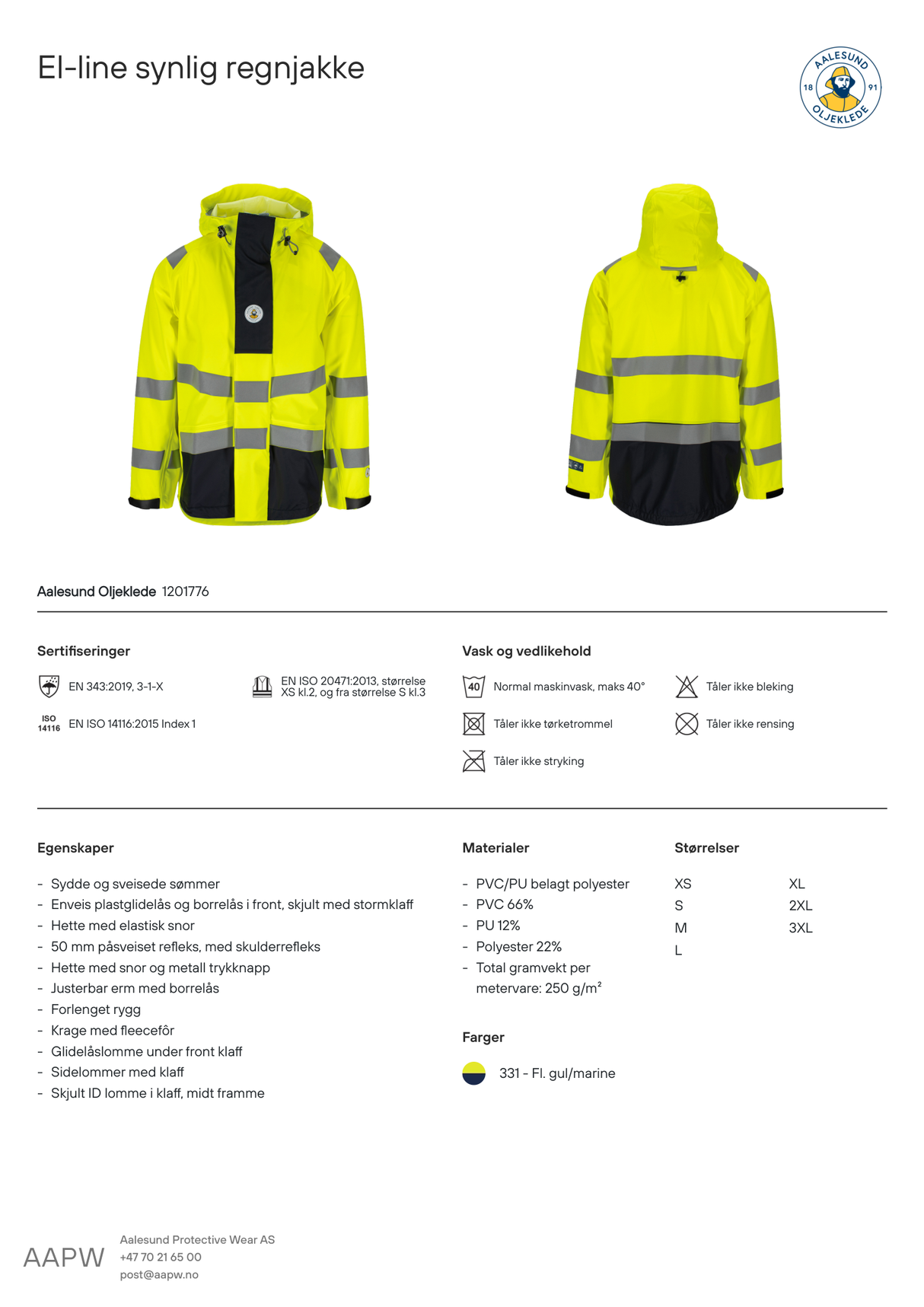 El-line synlig regnjakke 1201776